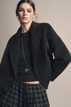 ZARA ДВУБОРТНЫЙ БЛЕЙЗЕР ИЗ СМЕСОВОЙ ШЕРСТИ — ZW COLLECTION, СЕРЫЙ