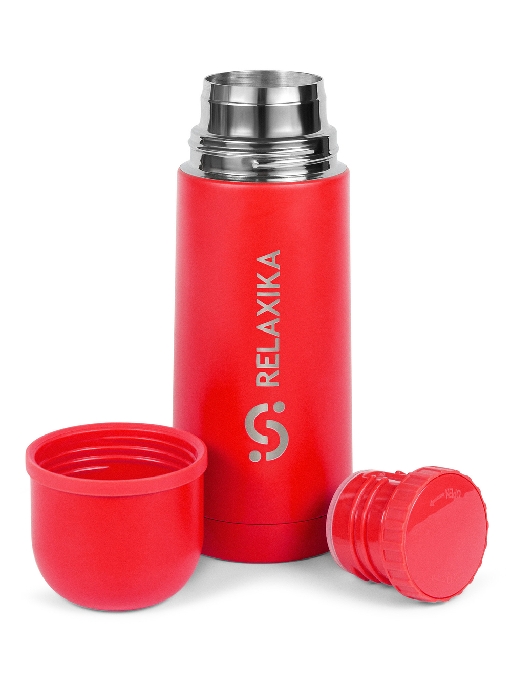 Термос Relaxika 101 (0,35 литра), красный (стикерпак "Альпинизм")