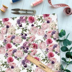 Ткань кулирная гладь нарисованные маслом розы на белом фоне