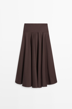 Massimo Dutti Миди-юбка с оборкам, коричневый