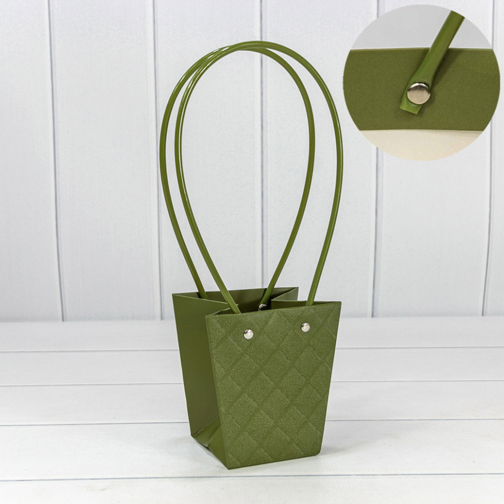 Пакет подарочный 12.5х12х8см Ваза для цветов "Ромбы" (Зеленый)