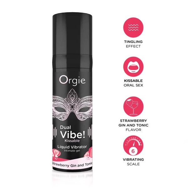 Съедобный гель с вибрацией Orgie DUAL VIBE! со вкусом коктейля STRAWBERRY GIN AND TONIC 15 мл