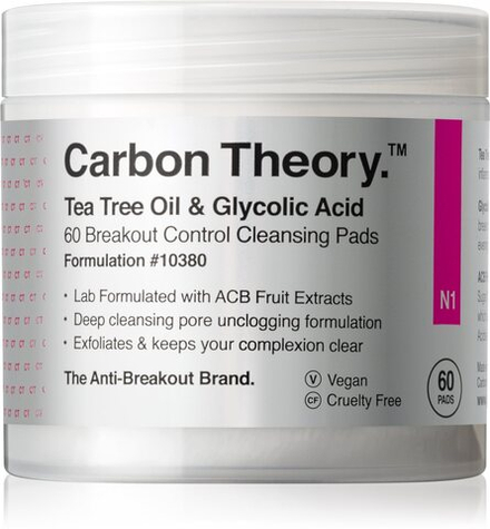 Carbon Theory Tea Tree Oil & Glycolic Acid - очищающие подушечки для осветления и разглаживания кожи /  60 szt.   / GTIN 634114052725