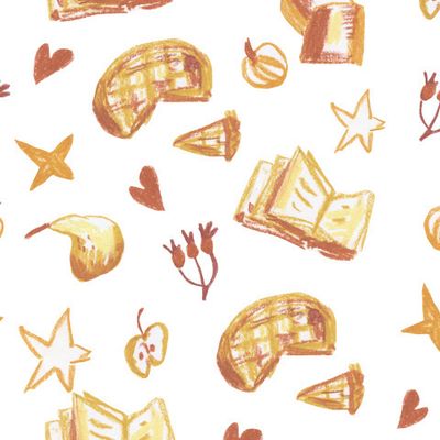 Бесшовный паттерн с осенним пикником восковыми мелкам