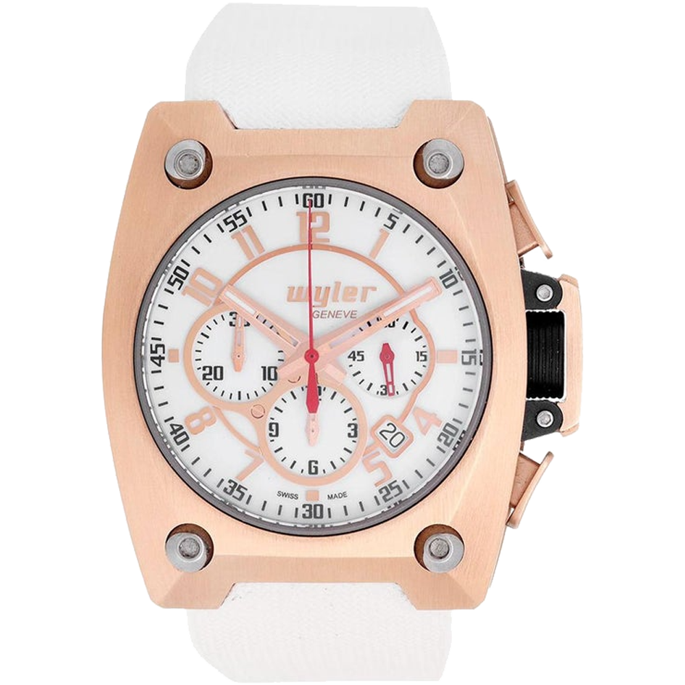 Wyler Incaflex Limited Edition 18k Gold White Rubber Men&#39;&#39;s Chronograph Watch (100.4.31)