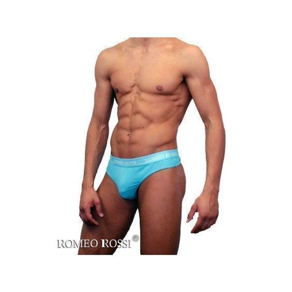 Мужские трусы стринги c резинкой Romeo Rossi бирюзово-голубые RR1006-11