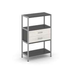 Shelf System Односекционный стеллаж трехярусный с ящиками SN.STM-312 Антрацит/Дуб Наварра/Металл Сер