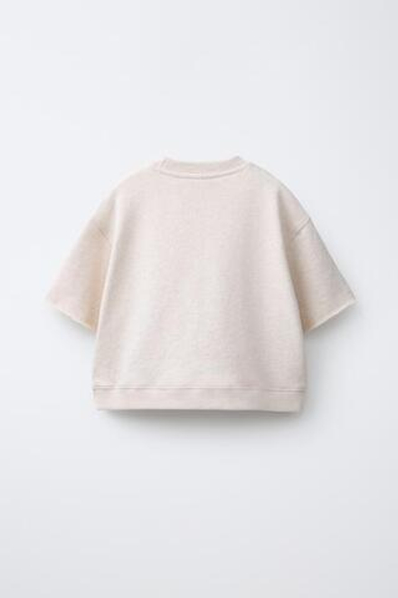 ZARA ФУТБОЛКА ИЗ ФУТЕРА, ПЕСОЧНЫЙ МЕЛАНЖ