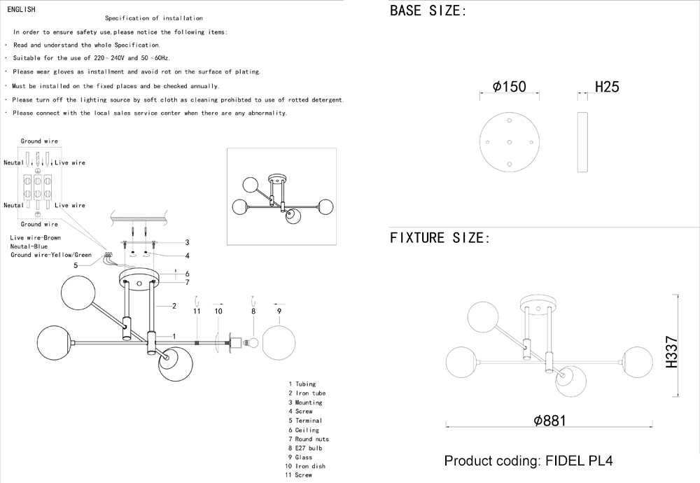 Потолочный светильник Crystal Lux FIDEL PL4 BLACK