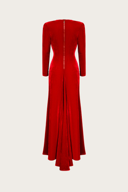 ПЛАТЬЕ МАКСИ ИЗ КРАСНОГО ШЕЛКОВОГО БАРХАТА
