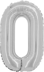 Шар с клапаном (16"/41 см) Мини-цифра, 0, Серебро