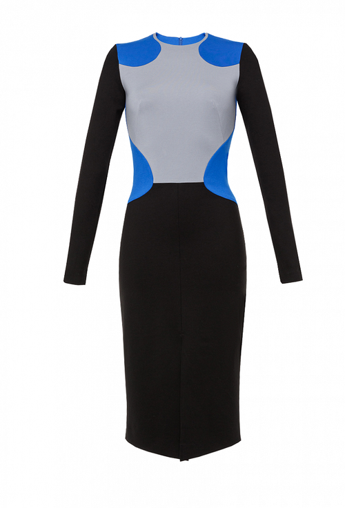 Трикотажное платье-футляр с графическими вставками