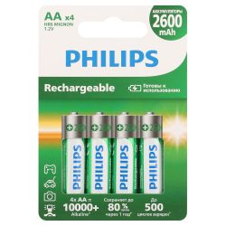 Аккумуляторы NiMH (никель-металлгидридные) Philips R6B4RTU260/51 АА 1,2v 4 шт. HR6-4BL 2600mAh (4/48/192/13824) | Philips