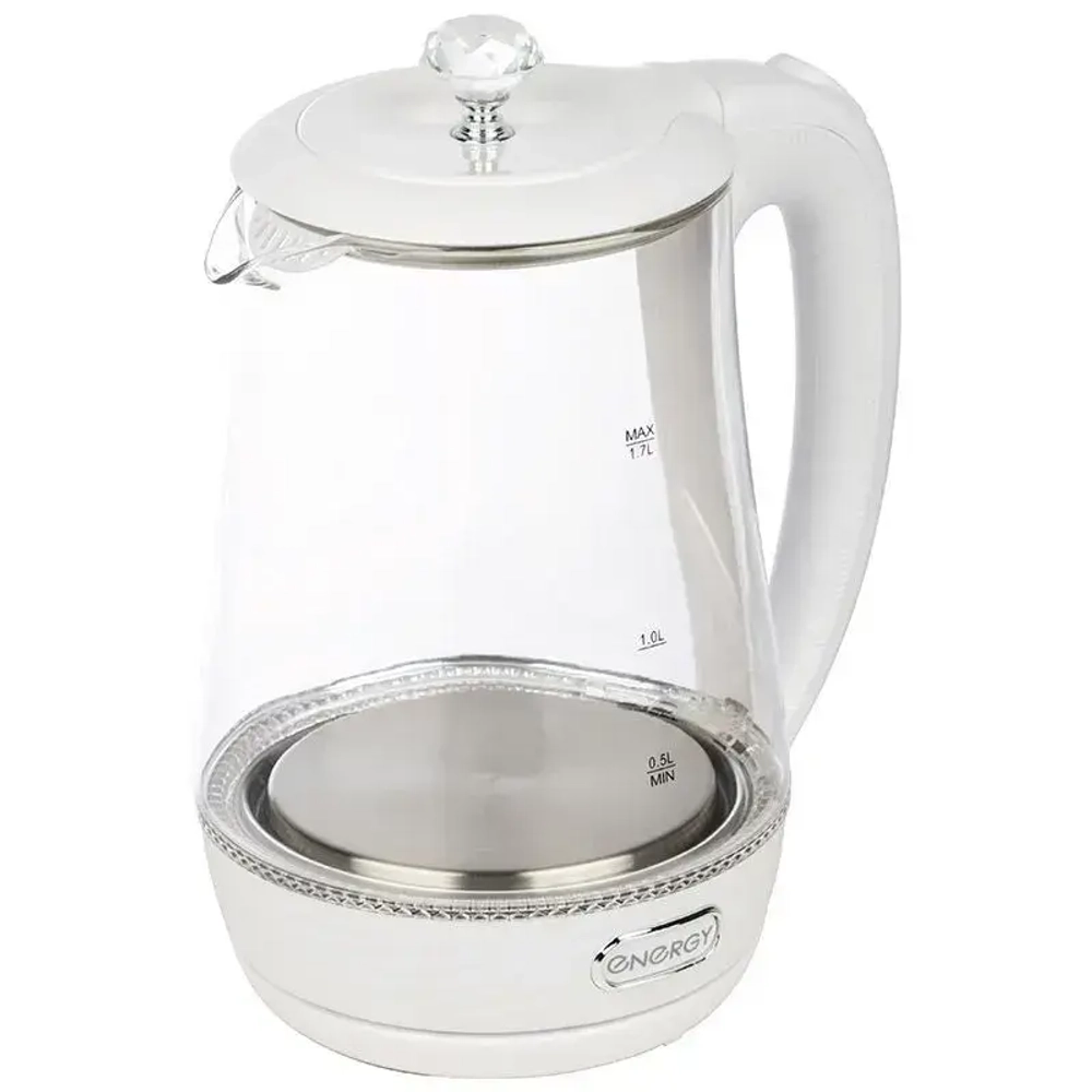 Чайник ENERGY E-207 (1,7 л), стекло, пластик, цвет белый