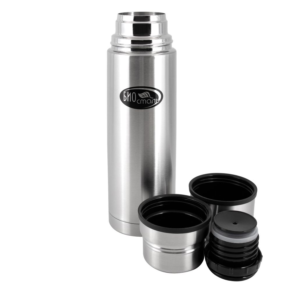 Термос &quot;Биосталь&quot; с узкой горловиной и пробкой с кнопкой, 2 чашки, 0,75 л/12/
