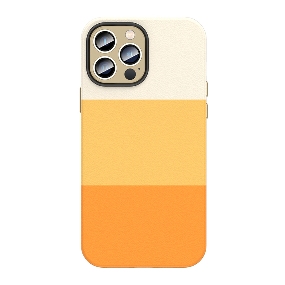 Усиленный трехцветный чехол с текстурой кожи и подкладкой из микрофибры для iPhone 13 Pro, основной цвет желтый