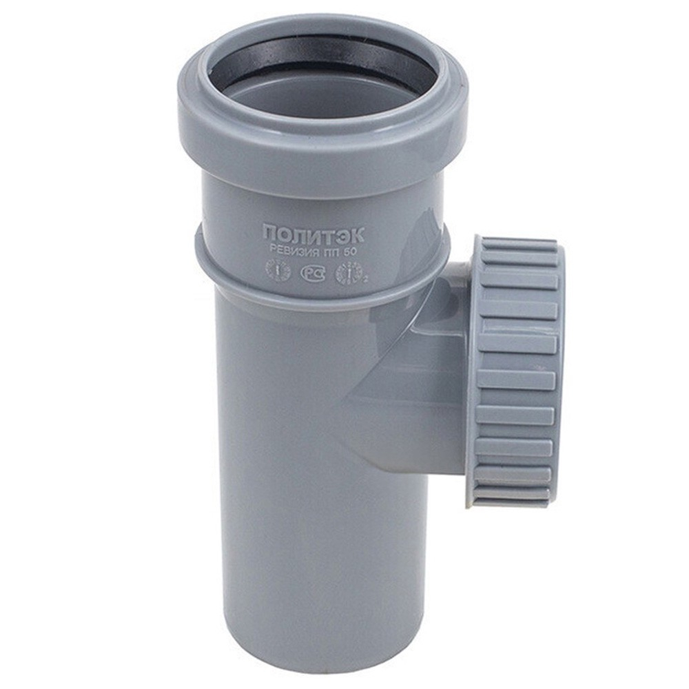 Ревизия с крышкой канализационная ПП 50 мм с раструбом серая (уп.60 шт)