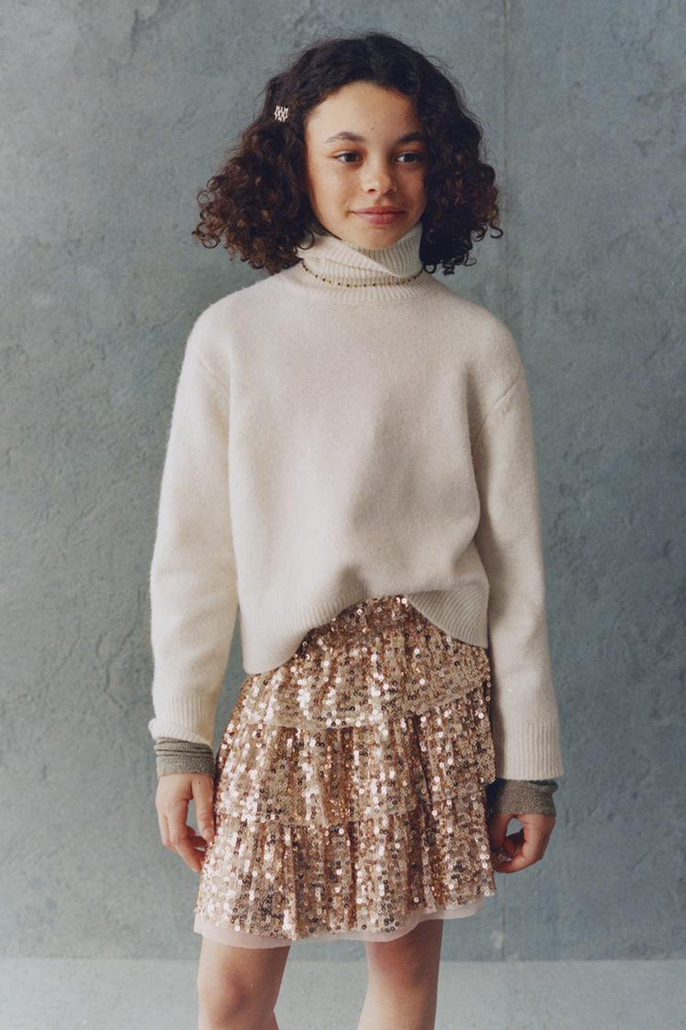 ZARA ЮБКА С ВОЛАНАМИ И ПАЙЕТКАМИ, ЗОЛОТИСТЫЙ