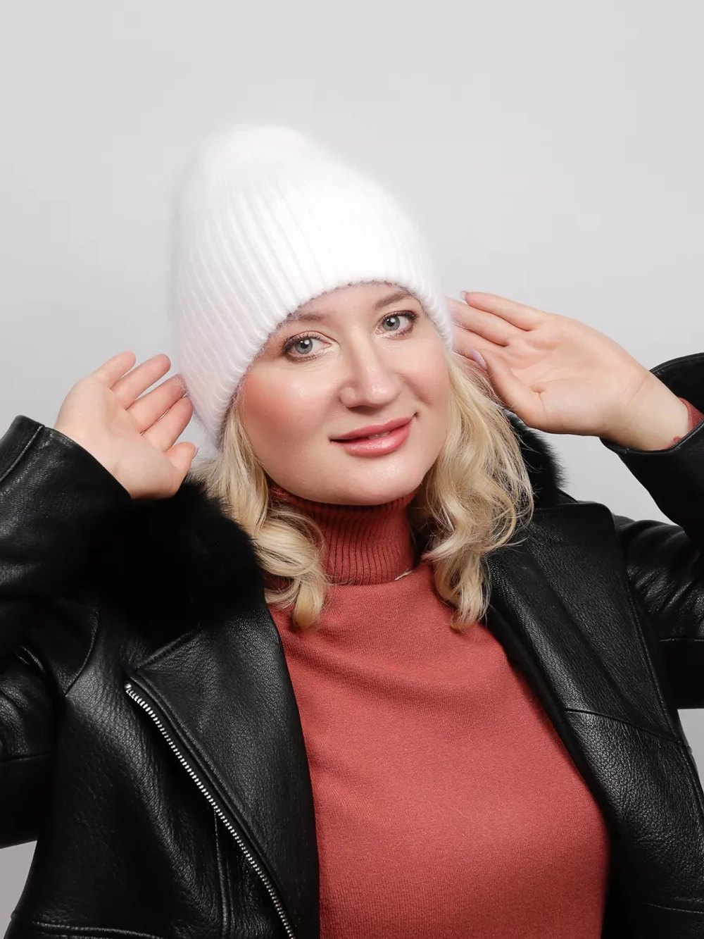 шапка ангора зимняя пушистая вязаная модная