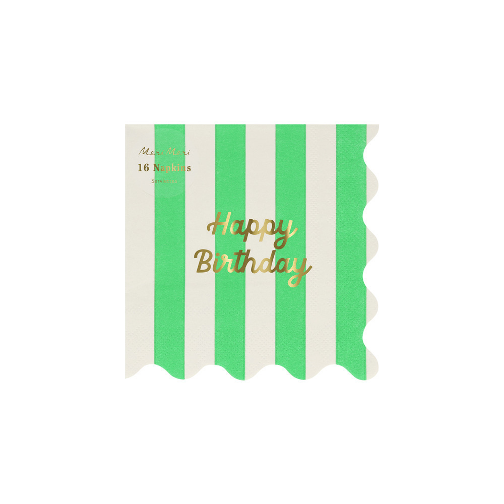 Салфетки маленькие цветные в полоску "Happy Birthday" 16 шт.