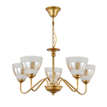 Люстра подвесная 5x40Вт E27, металл/стекло, черный/дерево, золото/шампань, белый/янтарный плафон