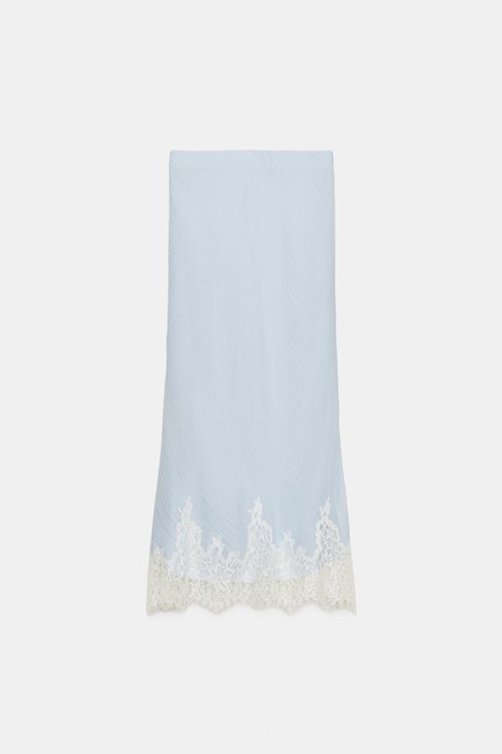 ZARA ЮБКА МИДИ С КРУЖЕВОМ, ПАСТЕЛЬНО-СИНИЙ