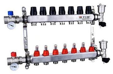 Коллектор для тёплого пола с расходомерами Tim KAS5007 на 7 выходов из нержавейки