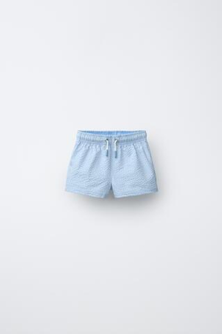 ZARA ПЛАВКИ ИЗ ЖАТОЙ ТКАНИ В ПОЛОСКУ, ГОЛУБОЙ