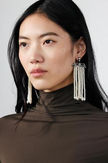 ZARA КАСКАДНЫЕ СЕРЬГИ СО СТРАЗАМИ И ИСКУССТВЕННЫМ ЖЕМЧУГОМ, ОТТЕНОК СЕРОГО