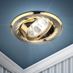 KL6A SN/G Светильник ЭРА литой пов. с гравировкой по кругу MR16,12V/220V, 50W сатин никель/золото | Литые встраиваемые светильники