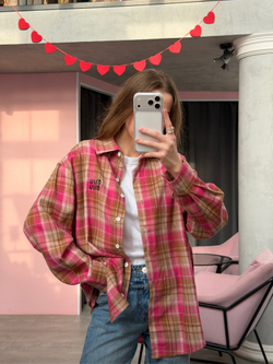 Рубашка в клетку фуксия