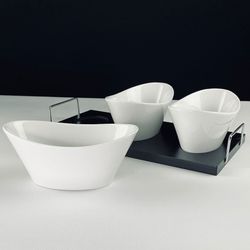 Lenardi 118-042 Набор из 3 салатников 14см на подставке BIANCO в под.уп.(х8)Фарфор