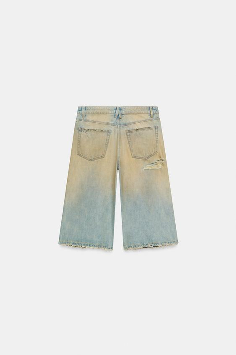 ZARA ДЖИНСОВЫЕ ШОРТЫ TRF BAGGY С РАЗРЕЗАМИ, ЛИНЯЛЫЙ СИНИЙ
