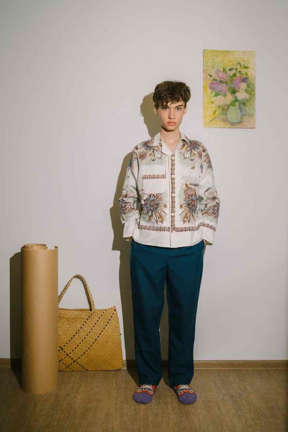 Рубашка Soeurs Gray Peonies Shirt beige