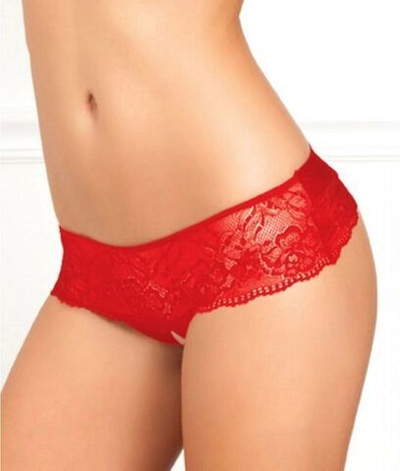 Кружевные стринги с открытым доступом и бантом (Размер: S-M) (Цвет: красный)