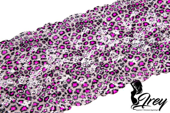 03-194 Кружево эластичное 18 см, леопард, серый/розовый