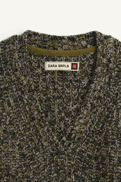 ZARA СВИТЕР С V-ОБРАЗНЫМ ВЫРЕЗОМ, ЗЕЛЕНЫЙ