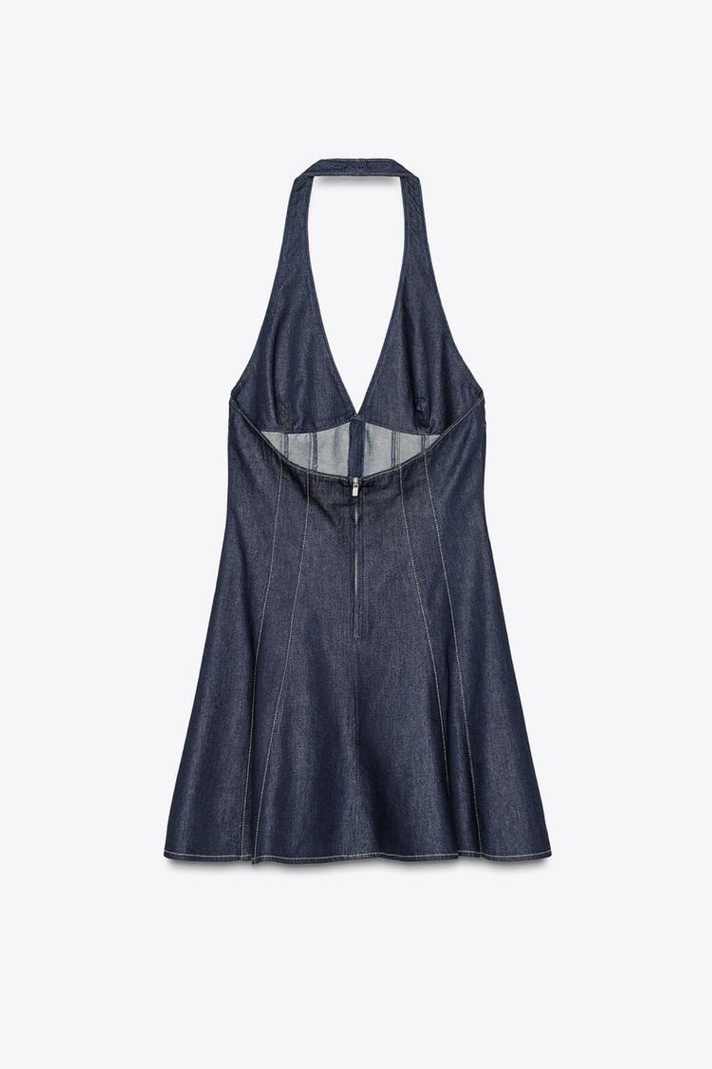 ZARA ДЖИНСОВОЕ ПЛАТЬЕ TRF С ГОРЛОВИНОЙ ХАЛТЕР, ТЕМНЫЙ ИНДИГО
