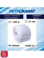 Фал плетеный ТАЙФУН 6,0 мм, 650 кг, 100 м, белый, бухта