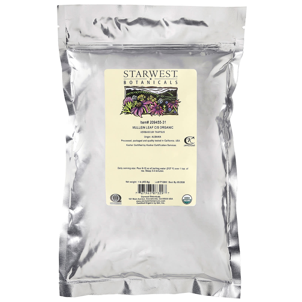 Starwest Botanicals, органические листья коровяка, нарезанные и просеянные, 453,6 г (1 фунт)