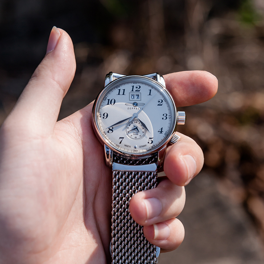 ZEPPELIN Piaget Collection 7644M 5 Quartz Movement Dual Time Zone Men"s Watches Watch 42 White Dial