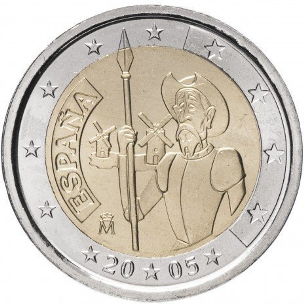 2 евро 2005 год Испания Дон Кихот. 400 лет роману М. Сервантеса. UNC
