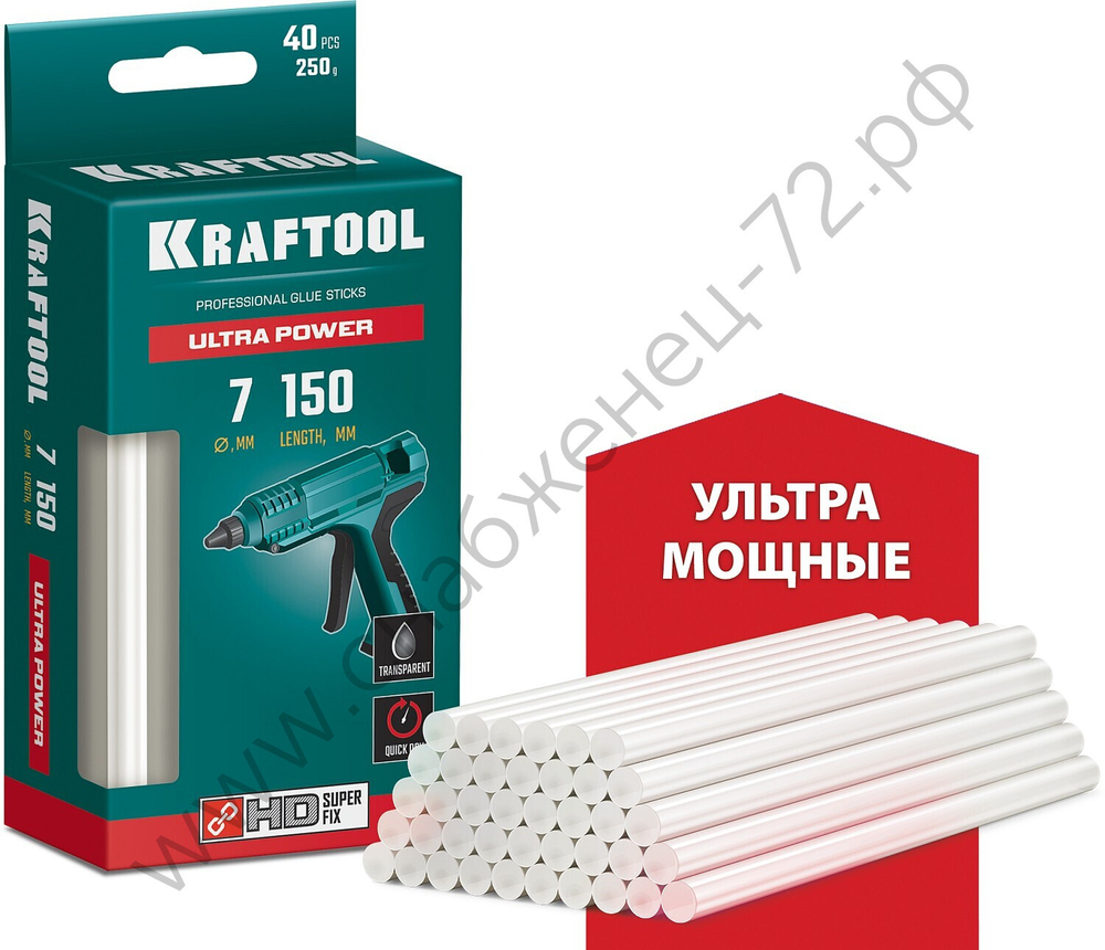 KRAFTOOL Ultra Power 7х150 мм, 40 шт, Ультрамощные клеевые стержни прозрачные (06837-40)