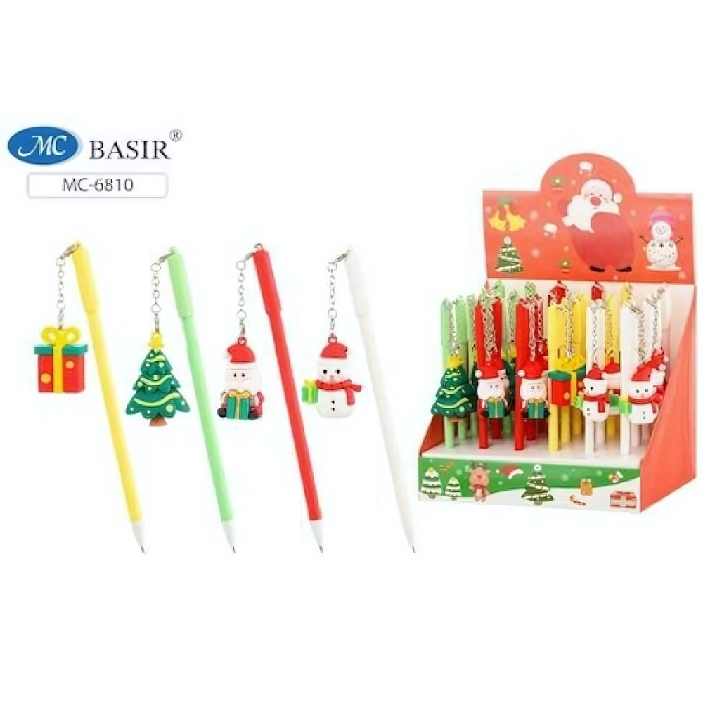Ручка шариковая синяя,сьемный брелок "Новогодние" (Basir)
