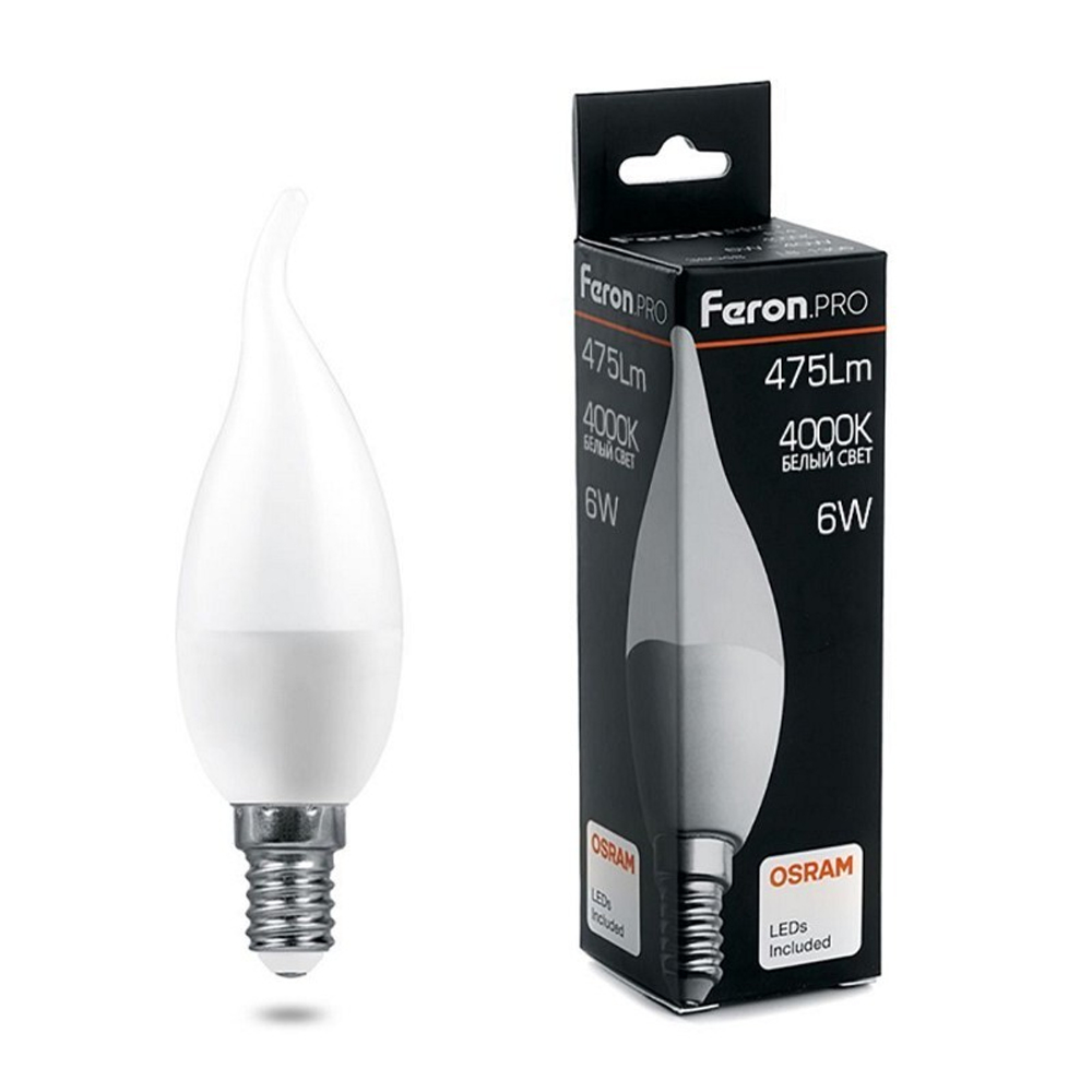 Лампа светодиодная.  6W  230V E14 4000K C37T. LB-1306