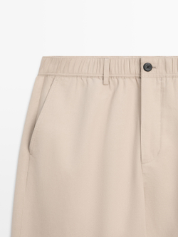 Massimo Dutti Хлопковые льняные брюки-джоггеры, бежевый