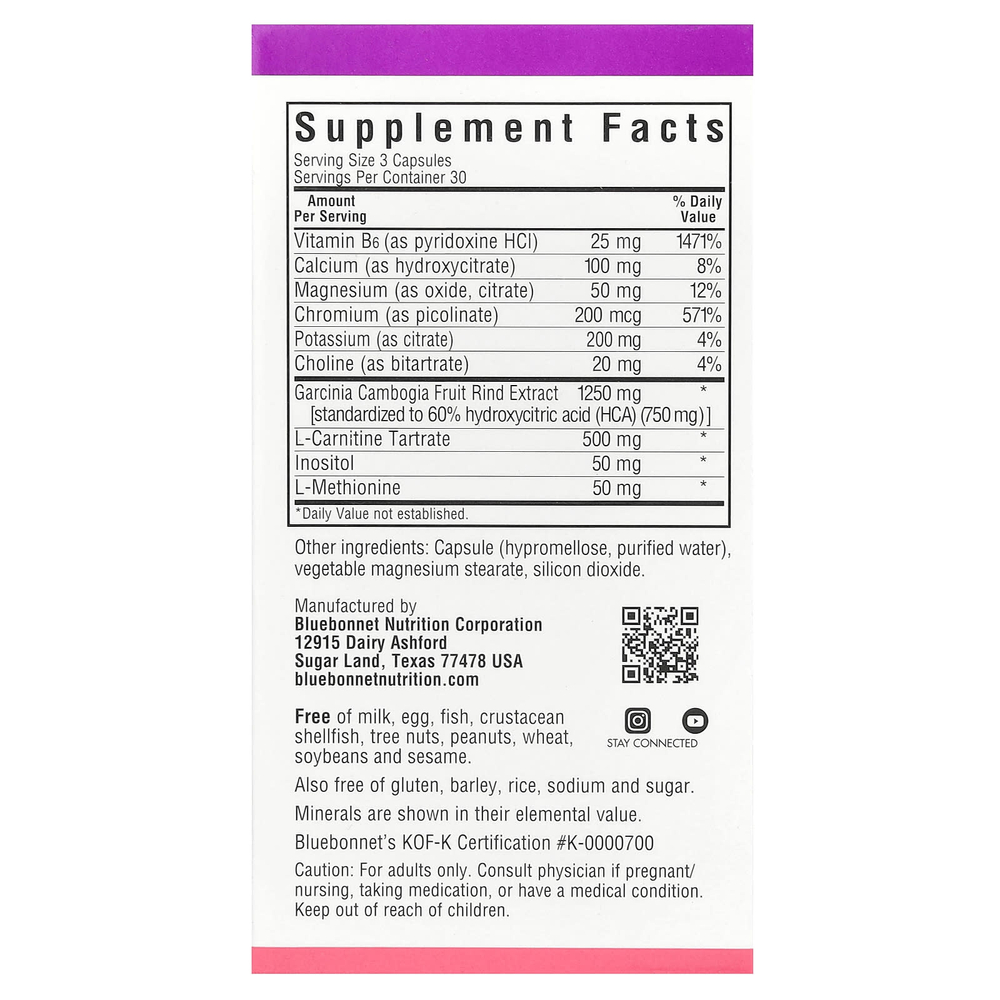 Bluebonnet Nutrition, Формула для контроля веса Skinny Garcinia, 90 растительных капсул