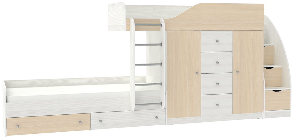 Кровать двухъярусная КарИВи Астра 6 с лестницей Комод КарИВиом Белое Дерево  Дуб Молочный
