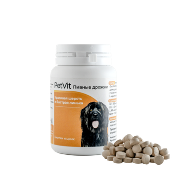 PetVit. Пивные дрожжи. Витамин. лакомство. Красивая шерсть и быстрая линька. 60 шт.