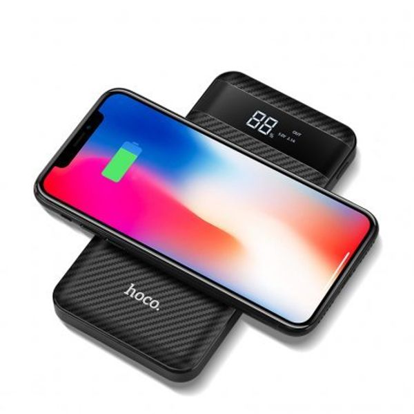 Внешний аккумулятор 2 USB с беспроводной зарядкой Qi, Hoco J11 Wireless Charger 10000 mah, черный